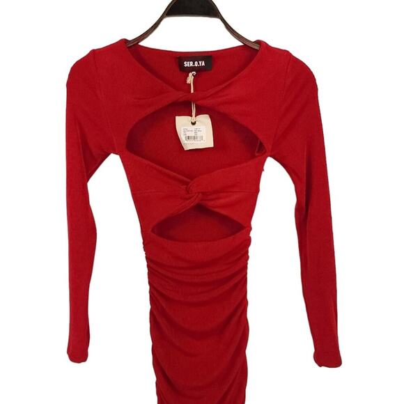 Retrofete Ser.o.ya Eden Cut Out Midi Dress Red Bodycon As Seen On Emma Hernan - Picture 6 of 14